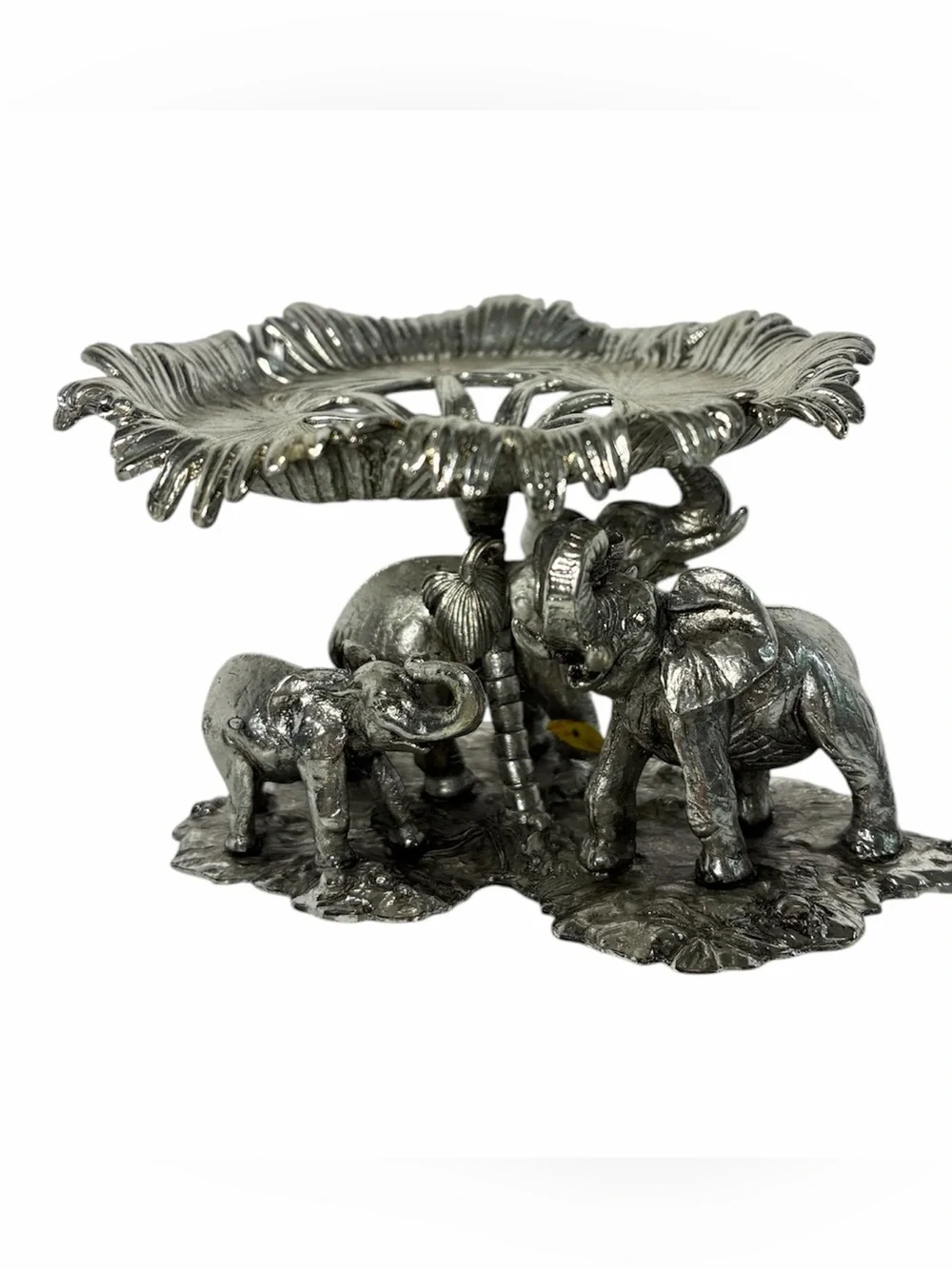 Arthur Court 1999 Aluminum Elephant Family Palm Leaf Candle Holder 4.5”